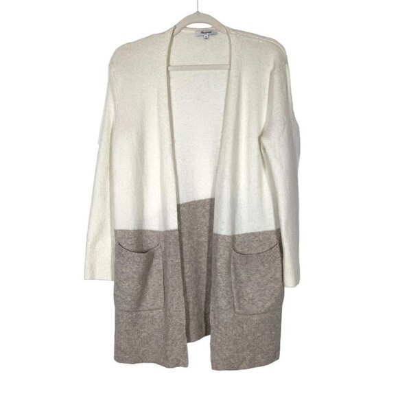 Madewell Open Cardigan Sweater Colorblock Open Front Cream Taupe XS - Picture 1 of 7